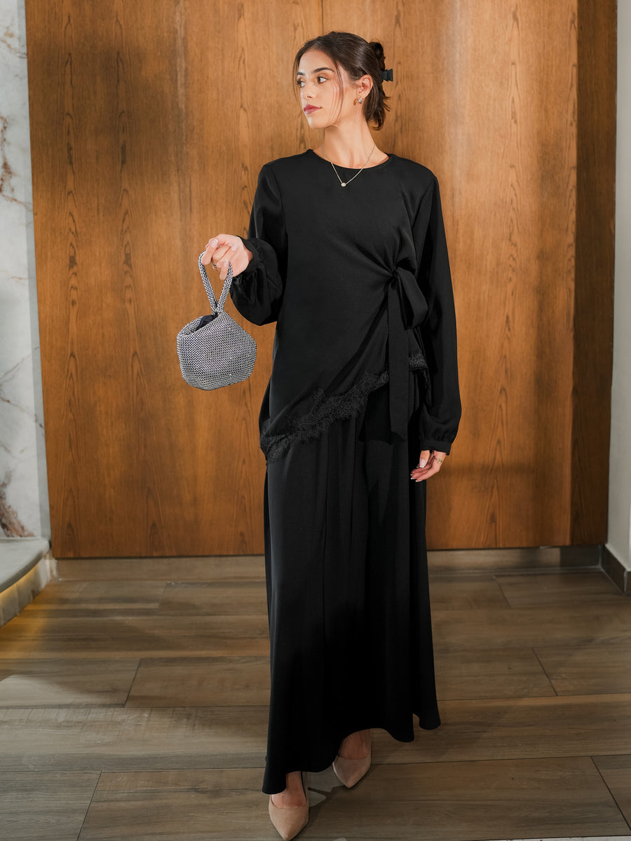 Ece Tunic and Skirt Set in Midnight Black